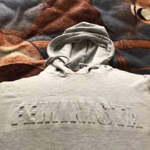 Women dress hoodie, “feminista” size: medium gray
